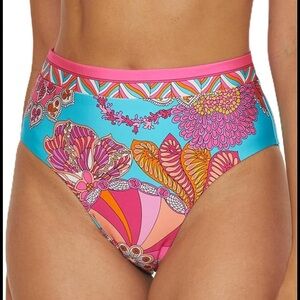 NWT Trina Turk islander High-Waist Bikini Bottom in Turquoise Pink and Orange S